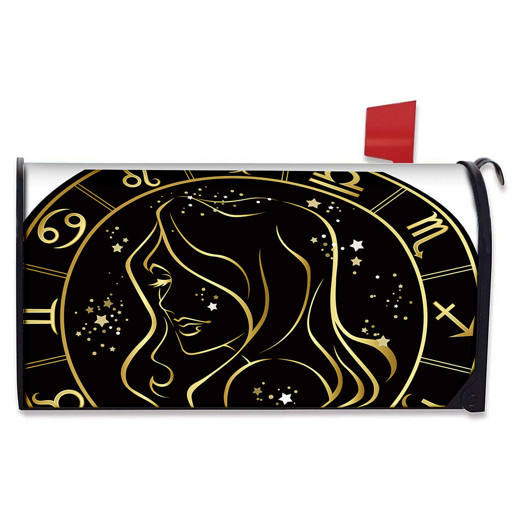 Gold And Black Virgo Sign Print Mailbox Cover
