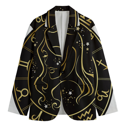 Gold And Black Virgo Sign Print Men's Blazer
