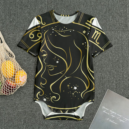 Gold And Black Virgo Sign Print Men's Bodysuit