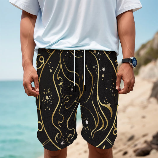 Gold And Black Virgo Sign Print Men's Cargo Shorts