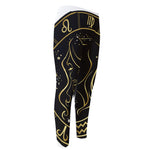 Gold And Black Virgo Sign Print Men's Compression Pants