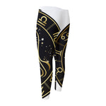 Gold And Black Virgo Sign Print Men's Compression Pants