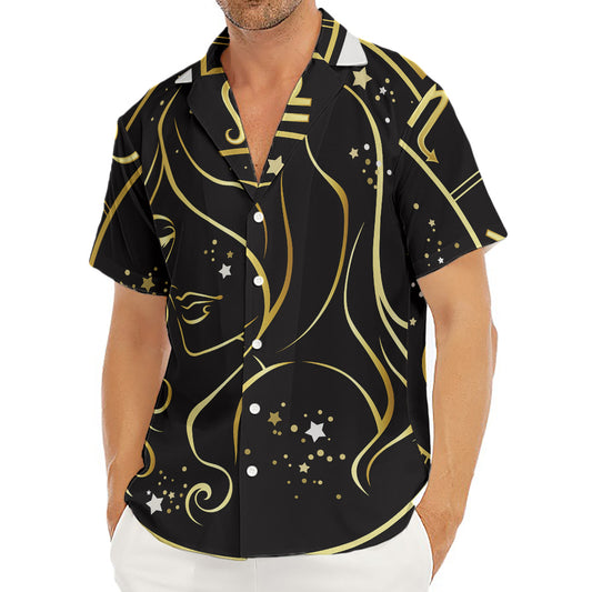 Gold And Black Virgo Sign Print Men's Deep V-Neck Shirt