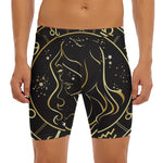 Gold And Black Virgo Sign Print Men's Long Boxer Briefs