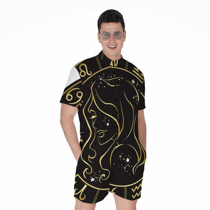 Gold And Black Virgo Sign Print Men's Rompers