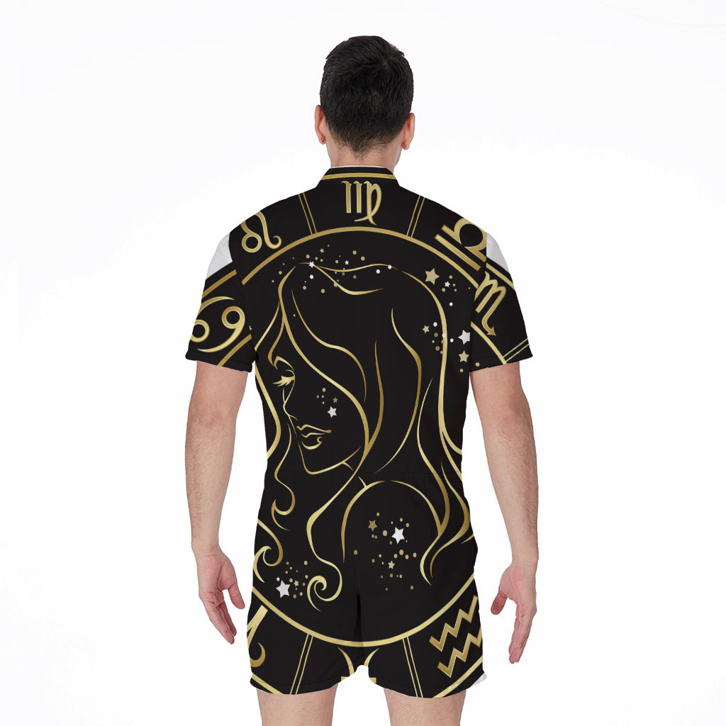 Gold And Black Virgo Sign Print Men's Rompers