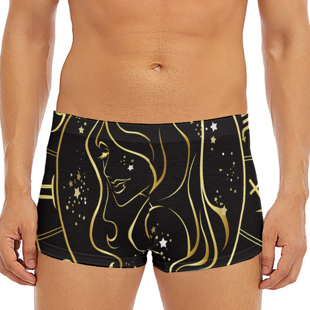 Gold And Black Virgo Sign Print Men's Short Boxer Briefs