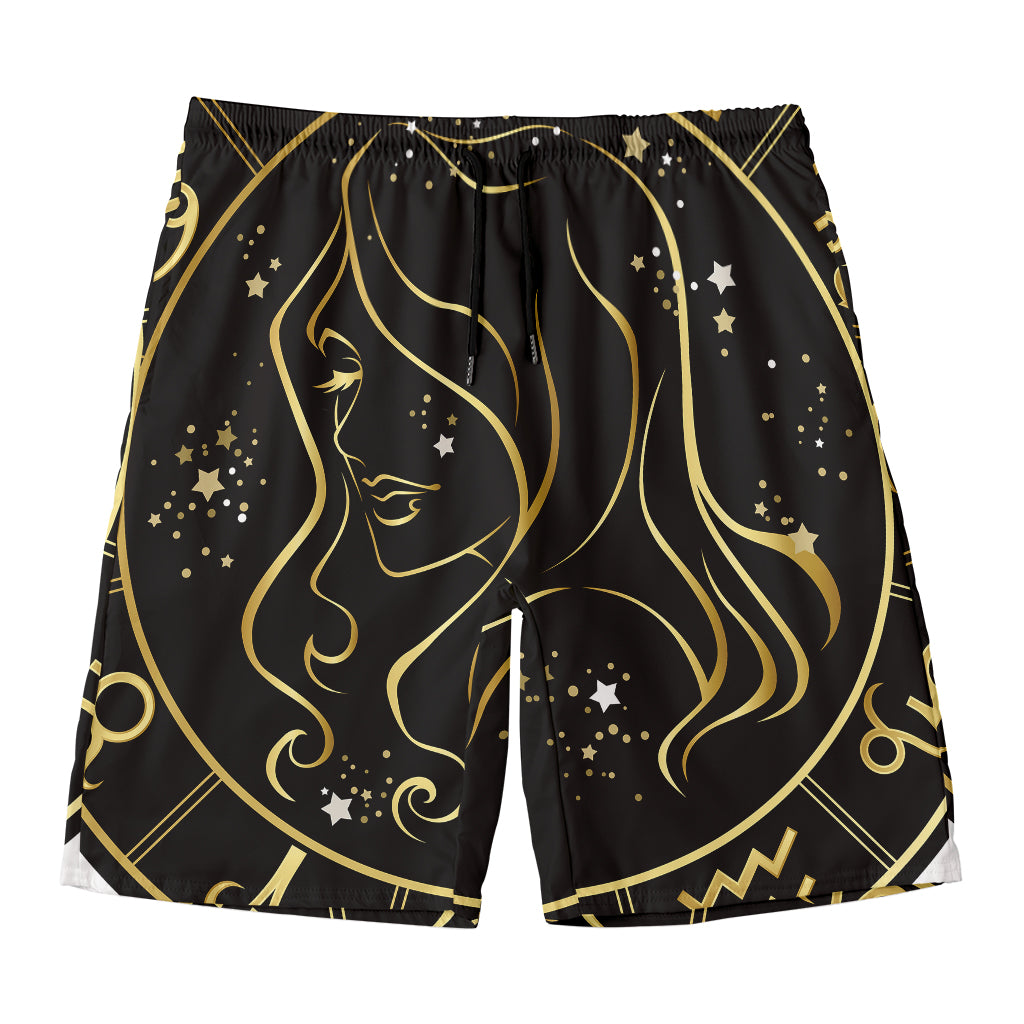 Gold And Black Virgo Sign Print Men's Swim Trunks