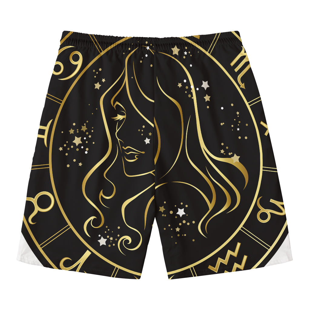 Gold And Black Virgo Sign Print Men's Swim Trunks