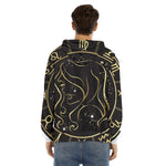 Gold And Black Virgo Sign Print Men's Velvet Pullover Hoodie