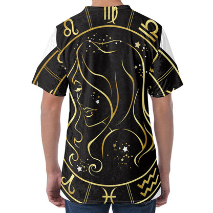 Gold And Black Virgo Sign Print Men's Velvet T-Shirt