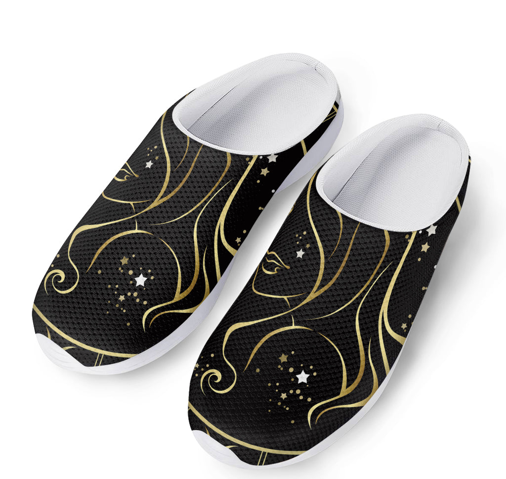 Gold And Black Virgo Sign Print Mesh Casual Shoes