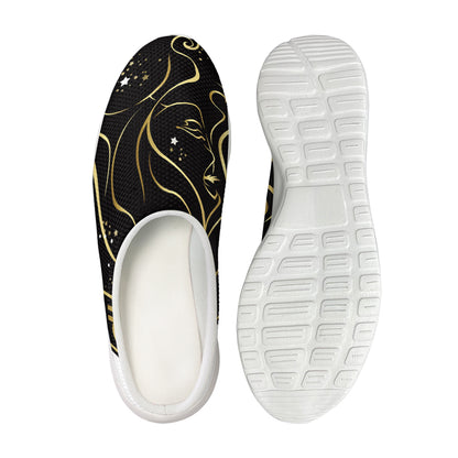Gold And Black Virgo Sign Print Mesh Casual Shoes