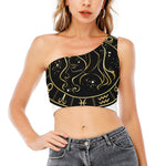 Gold And Black Virgo Sign Print One Shoulder Crop Top