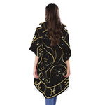 Gold And Black Virgo Sign Print Open Front Beach Cover Up