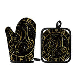 Gold And Black Virgo Sign Print Oven Mitt And Pot Holder Set