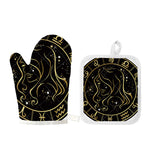 Gold And Black Virgo Sign Print Oven Mitt And Pot Holder Set