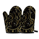Gold And Black Virgo Sign Print Oven Mitts
