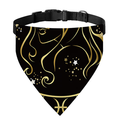 Gold And Black Virgo Sign Print Over The Collar Dog Bandana