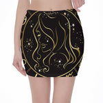 Gold And Black Virgo Sign Print Pencil Mini Skirt