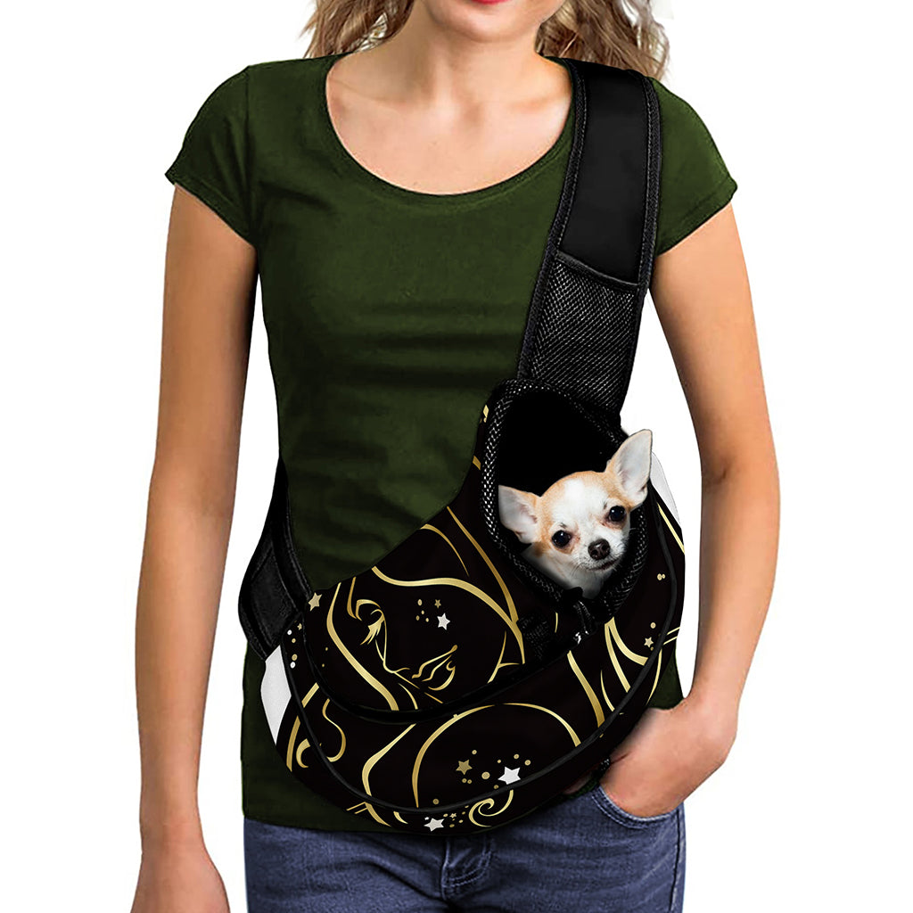 Gold And Black Virgo Sign Print Pet Sling Carrier