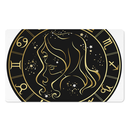Gold And Black Virgo Sign Print Polyester Doormat