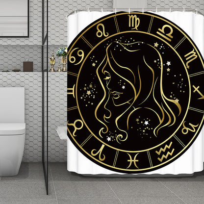 Gold And Black Virgo Sign Print Polyester Shower Curtain