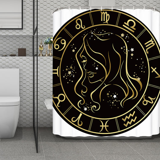 Gold And Black Virgo Sign Print Polyester Shower Curtain