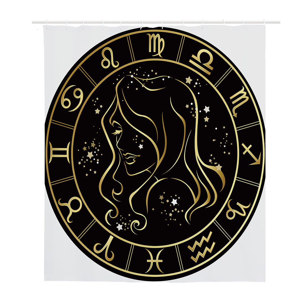Gold And Black Virgo Sign Print Polyester Shower Curtain