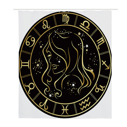 Gold And Black Virgo Sign Print Polyester Shower Curtain