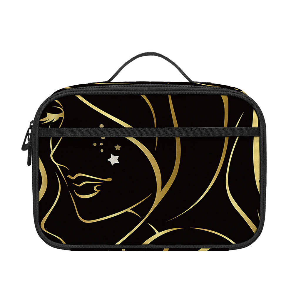 Gold And Black Virgo Sign Print Portable Lunch Bag