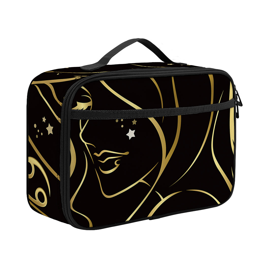 Gold And Black Virgo Sign Print Portable Lunch Bag