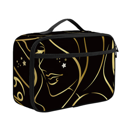 Gold And Black Virgo Sign Print Portable Lunch Bag