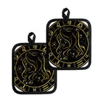 Gold And Black Virgo Sign Print Pot Holders