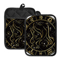 Gold And Black Virgo Sign Print Pot Holders With Pocket