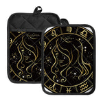 Gold And Black Virgo Sign Print Pot Holders With Pocket