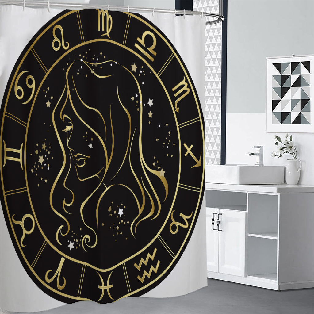 Gold And Black Virgo Sign Print Premium Shower Curtain