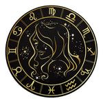 Gold And Black Virgo Sign Print Round Blanket