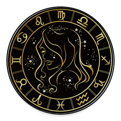 Gold And Black Virgo Sign Print Round Floor Mat