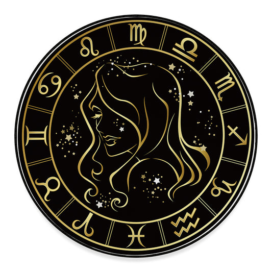 Gold And Black Virgo Sign Print Round Floor Mat