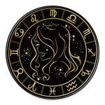 Gold And Black Virgo Sign Print Round Floor Mat