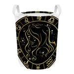 Gold And Black Virgo Sign Print Round Laundry Basket