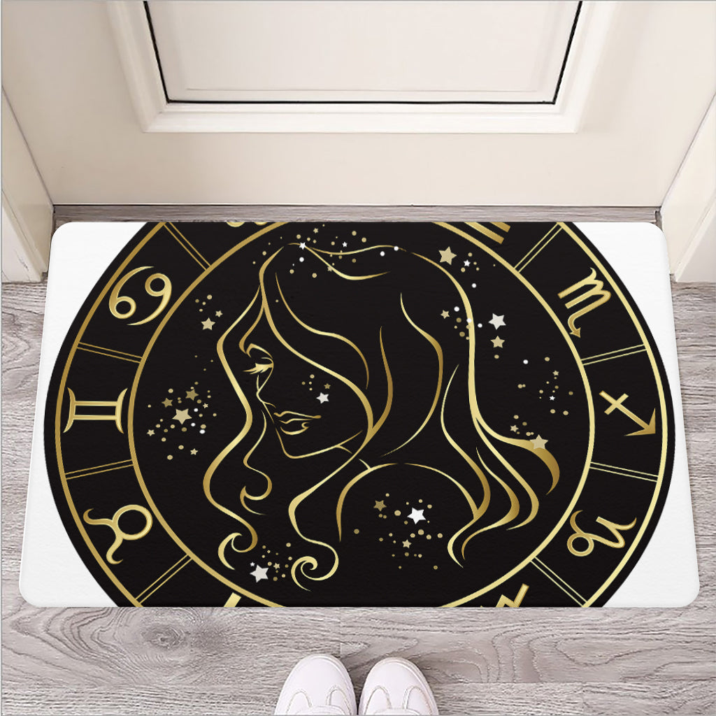 Gold And Black Virgo Sign Print Rubber Doormat