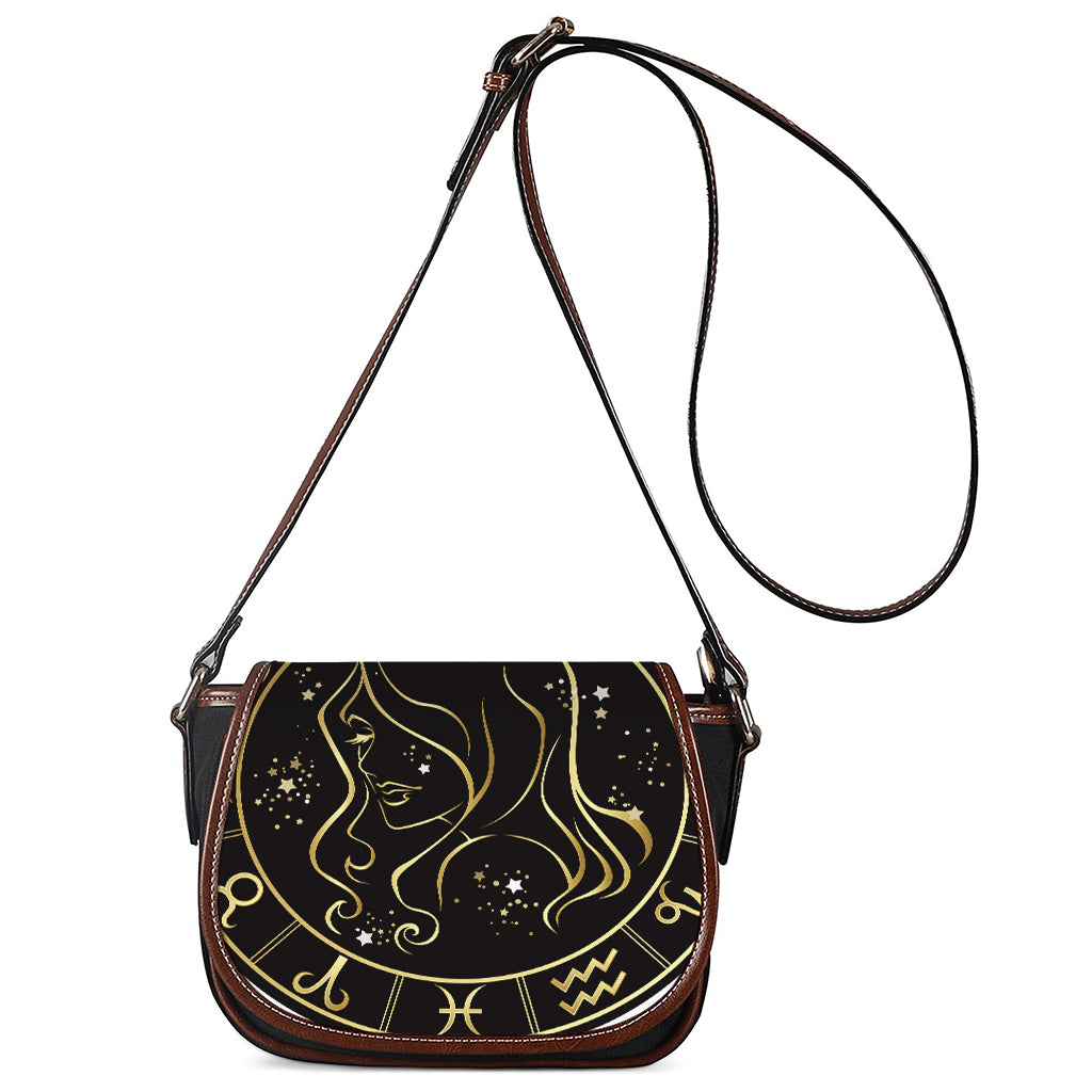 Gold And Black Virgo Sign Print Saddle Bag