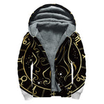 Gold And Black Virgo Sign Print Sherpa Lined Zip Up Hoodie