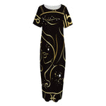 Gold And Black Virgo Sign Print Short Sleeve Long Nightdress