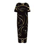 Gold And Black Virgo Sign Print Short Sleeve Long Nightdress