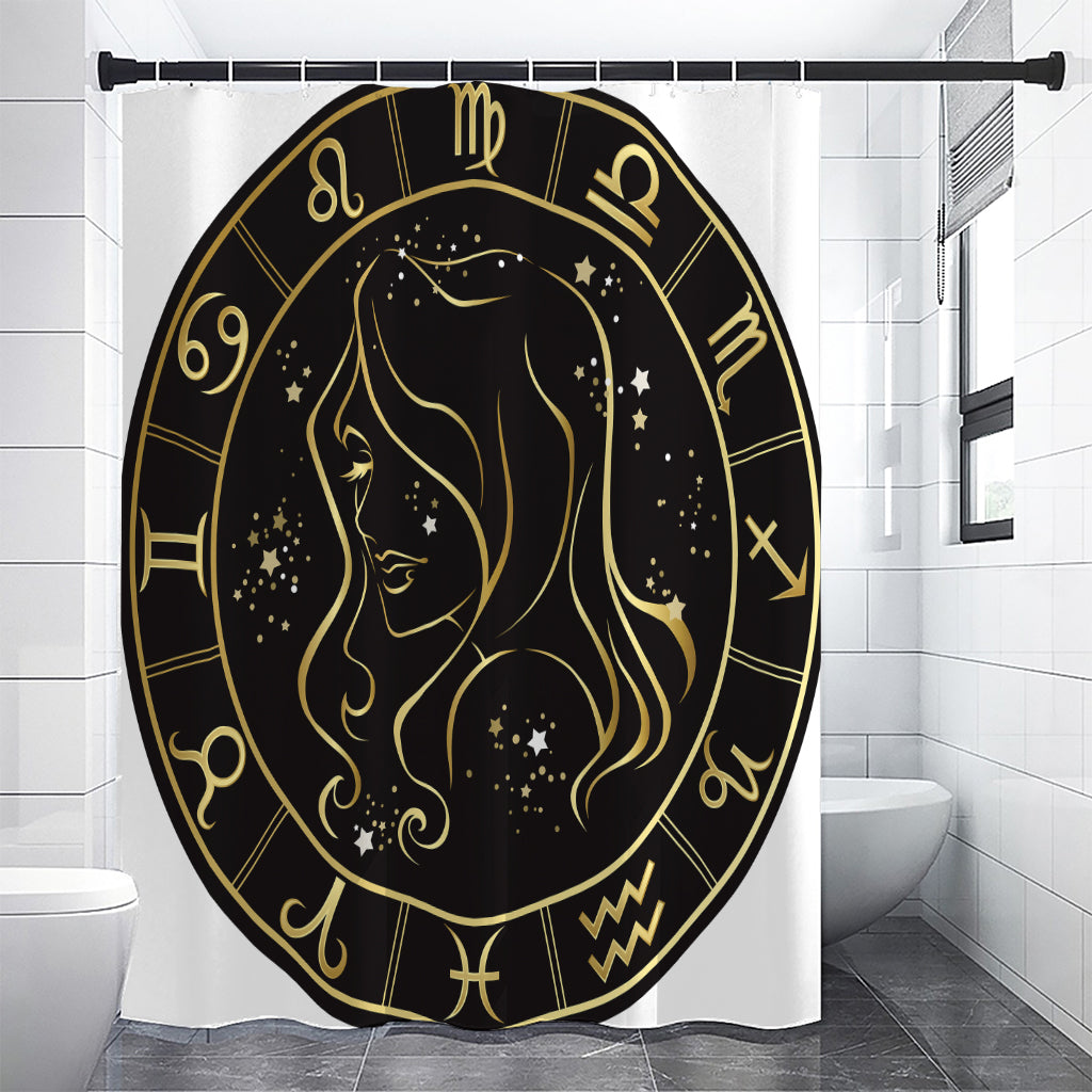 Gold And Black Virgo Sign Print Shower Curtain