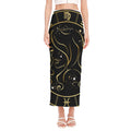 Gold And Black Virgo Sign Print Side Slit Maxi Skirt