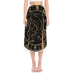 Gold And Black Virgo Sign Print Side Slit Midi Skirt